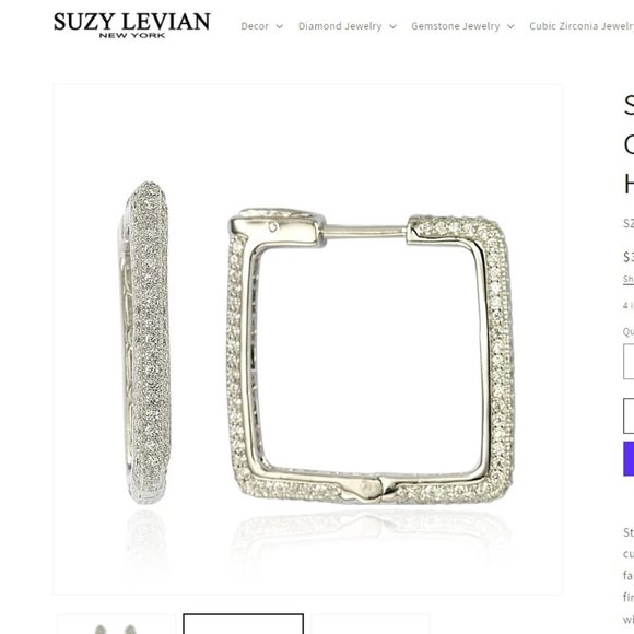 Suzy Lavian Sterling Square CZ earing (Single) - Picture 12 of 12